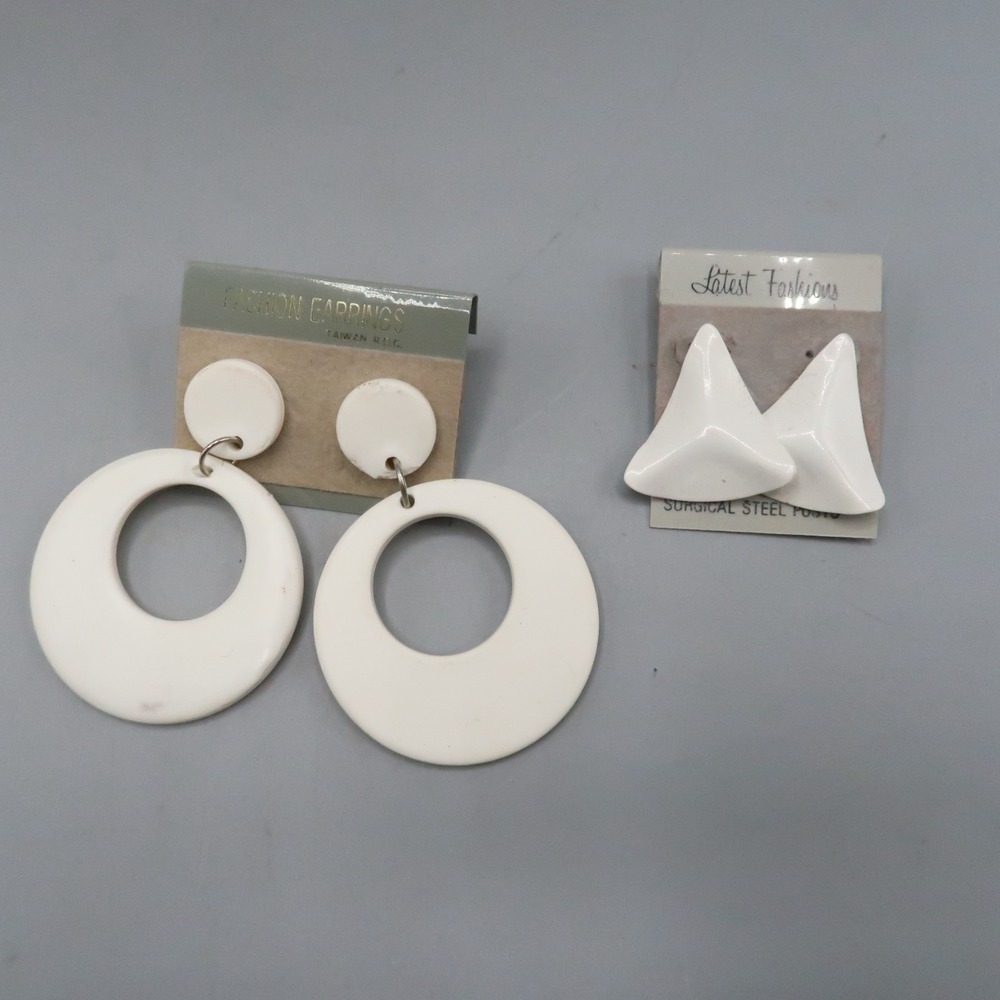 Vintage 80s 90s All White Earrings Collection Barbiecore lot of 2